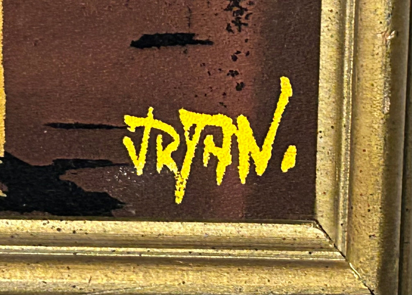 Vintage Mid 20th Century American Mid Century Modern Van-Ryan Art Studios Spanish Style Courtyard Framed Light Up Black Velvet Painting (California)