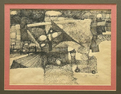 Vintage Francisco McBride - Untitled Framed Pen/Ink Drawing (1961) (New Orleans)