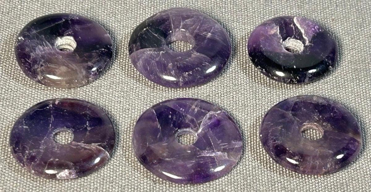 Lot of 6 Purple Amethyst Natural Gemstone Donut Jewelry Pendants