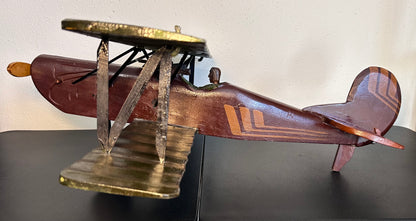 Vintage 1960’s American Folk Art Painted Wooden Model World War I Era Biplane