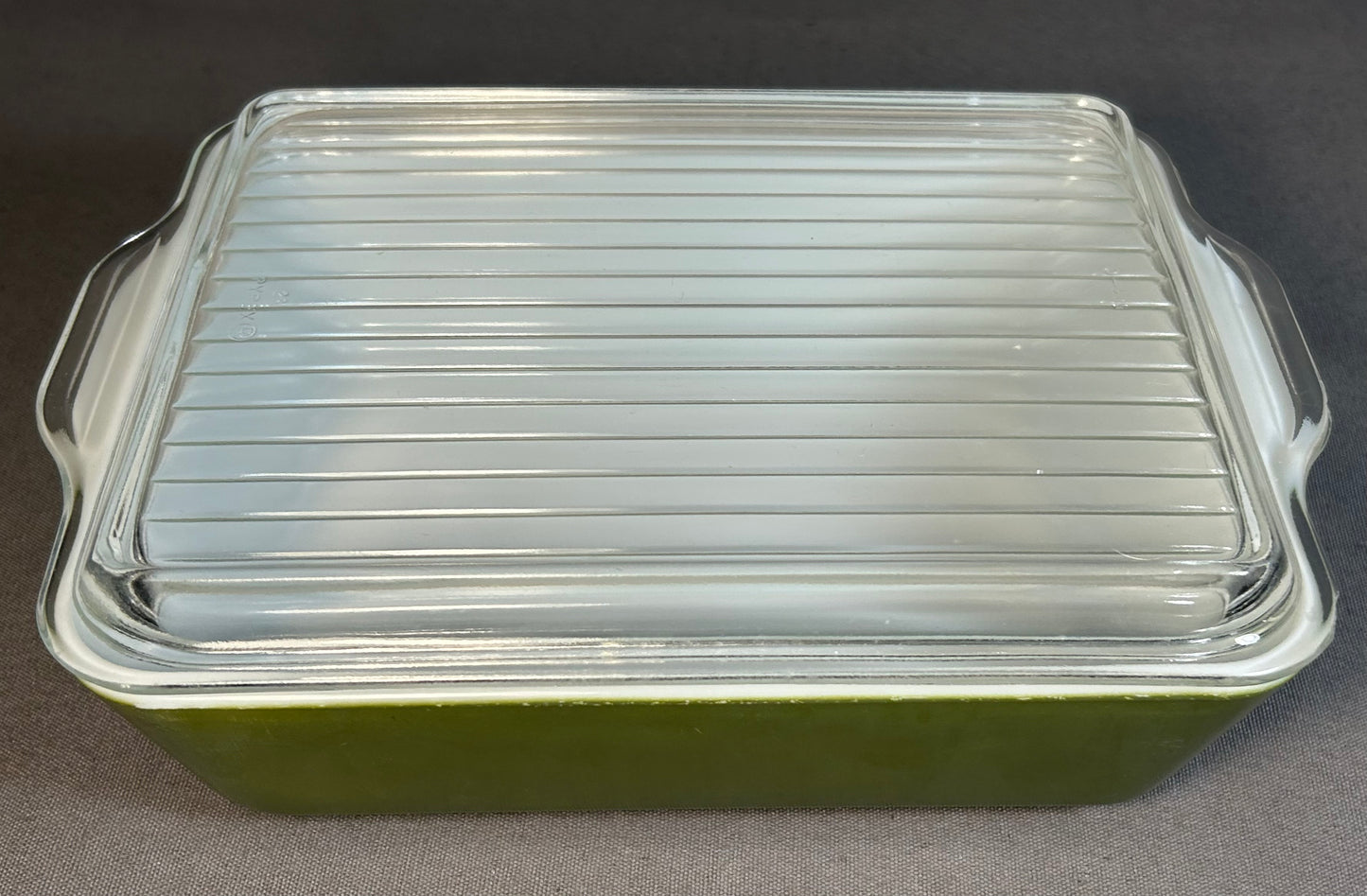 Vintage Circa 1970 American Pyrex 503 Verde Green 1 1/2 Quart Refrigerator Dish with Glass Ribbed Lid