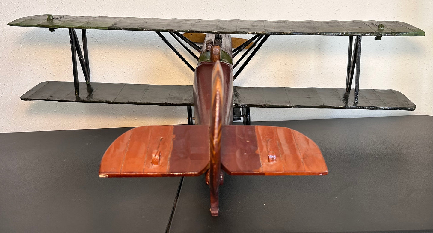Vintage 1960’s American Folk Art Painted Wooden Model World War I Era Biplane