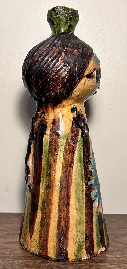 Vintage 1960’s American Mid Century Modern Glazed Earthenware Clay Figural Woman Tealight Votive Sculpture