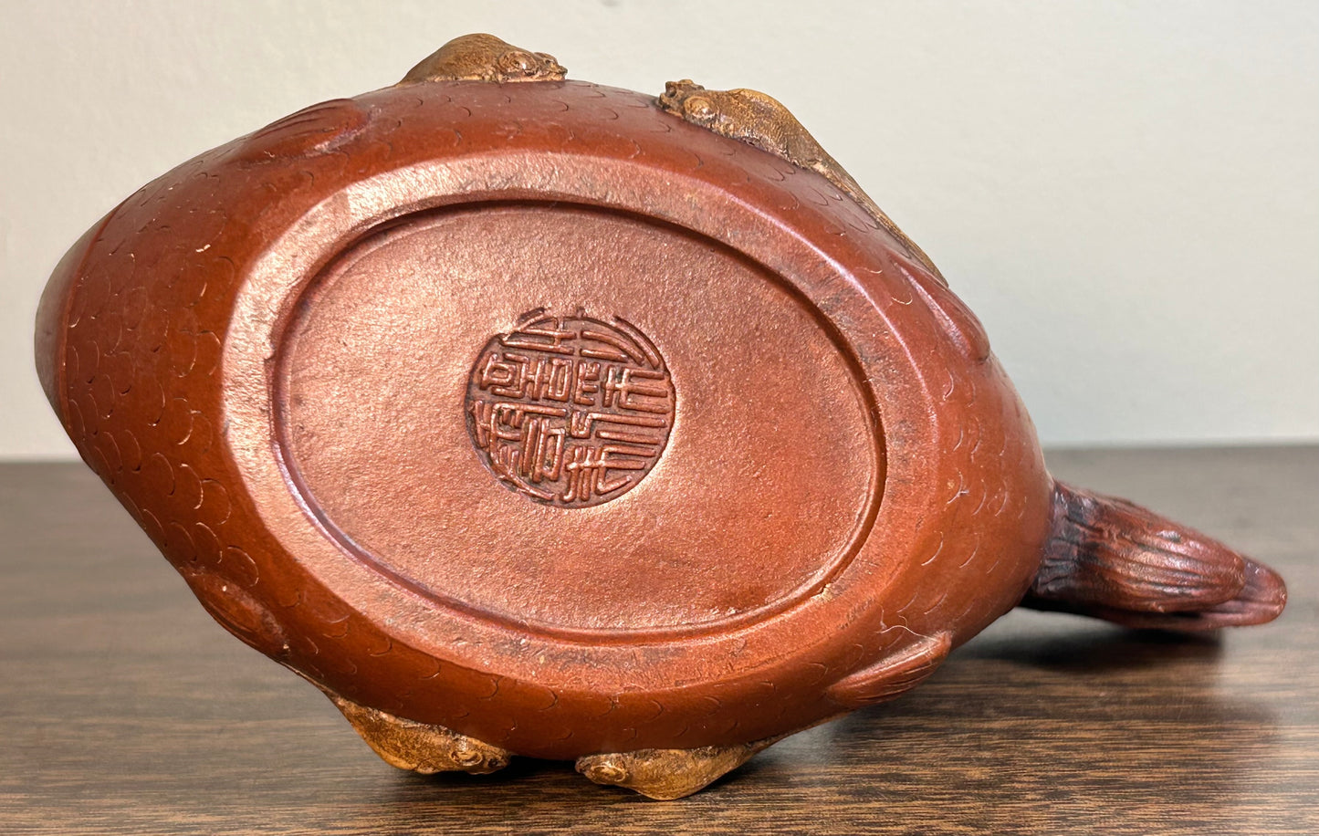 Vintage 1990’s Chinese Yixing Zisha Clay Koi Fish Form Teapot