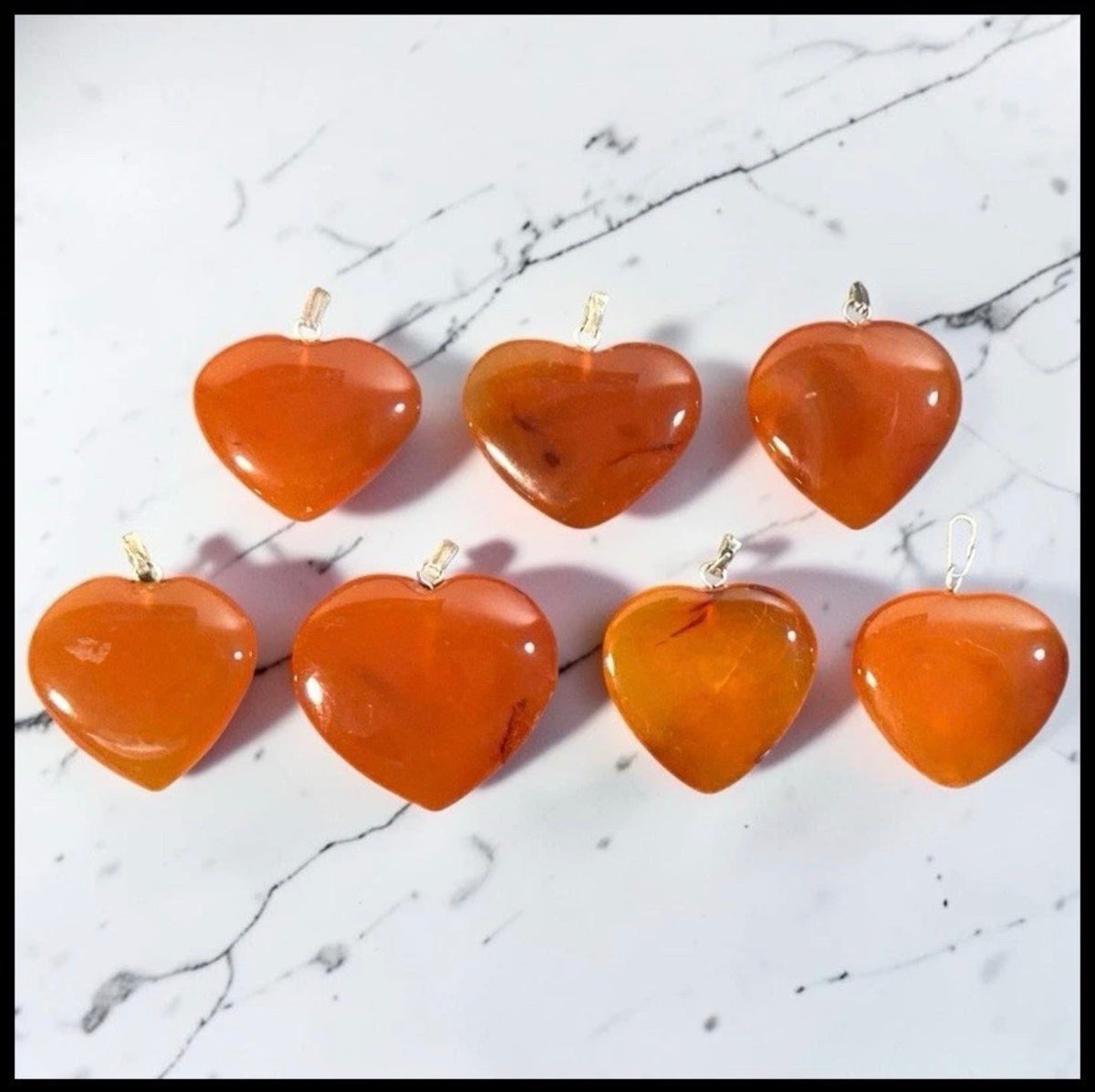 Lot of 7 Carved Polished Red Agate and Carnelian Natural Gemstone Heart Jewelry Pendants