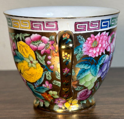 Vintage 1970’s Chinese Zhongguo Chao Cai Gilded Mille Fleur Porcelain Teacup