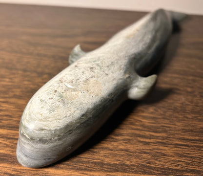 Vintage Canadian Inuit Argillite Stone Whale Carving by Mina Iqaluq (20th Century)