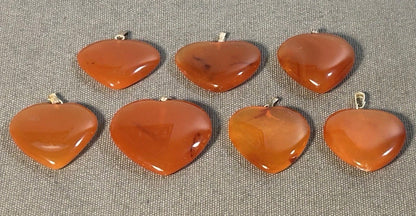 Lot of 7 Carved Polished Red Agate and Carnelian Natural Gemstone Heart Jewelry Pendants