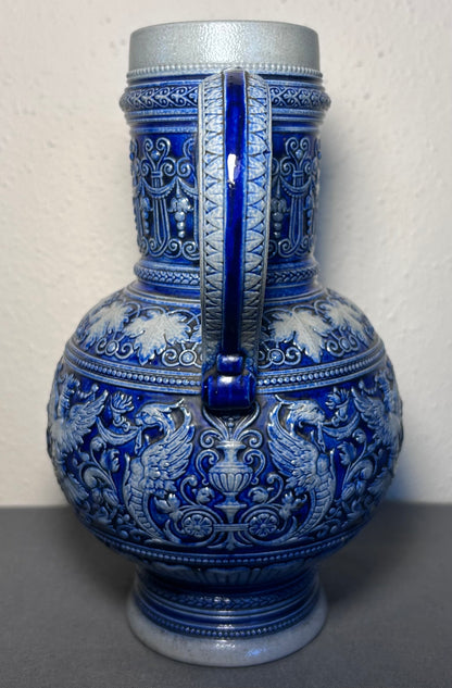 Late 19th Century German Renaissance Revival Style Marzi & Remy Westerwald Salt Glazed Stoneware Ewer