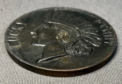 Circa 1920 American Niagara Falls, New York Lucky Indian Head Penny Bronze Paperweight Souvenir