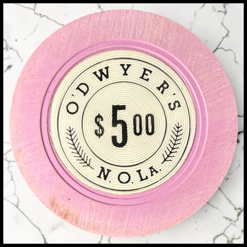 Vintage 1949-1951 American O’Dwyer’s Illegal Casino Gambling Club $5.00 Clay Poker Chip (New Orleans/Jefferson, Louisiana)