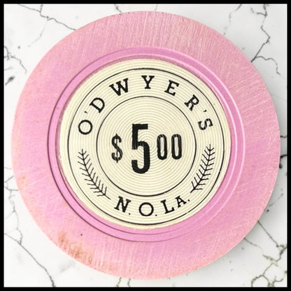 Vintage 1949-1951 American O’Dwyer’s Illegal Casino Gambling Club $5.00 Clay Poker Chip (New Orleans/Jefferson, Louisiana)