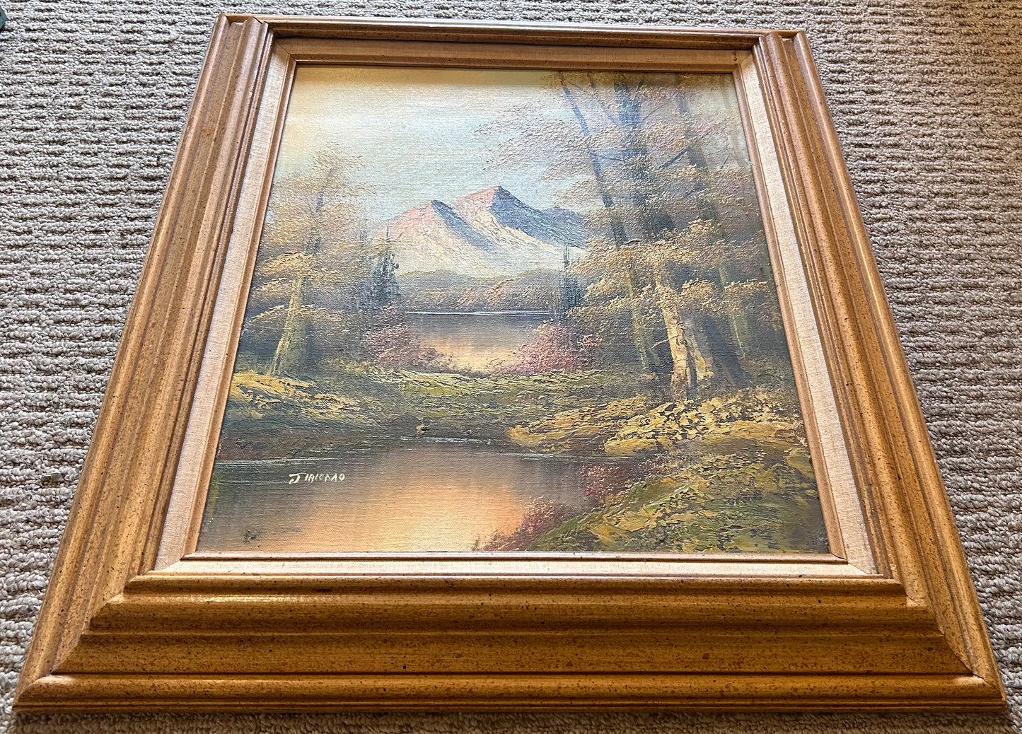 Vintage Circa 1970 American Impressionistic Realist Landscape Framed Oil Painting on Canvas Signed Jiacomo