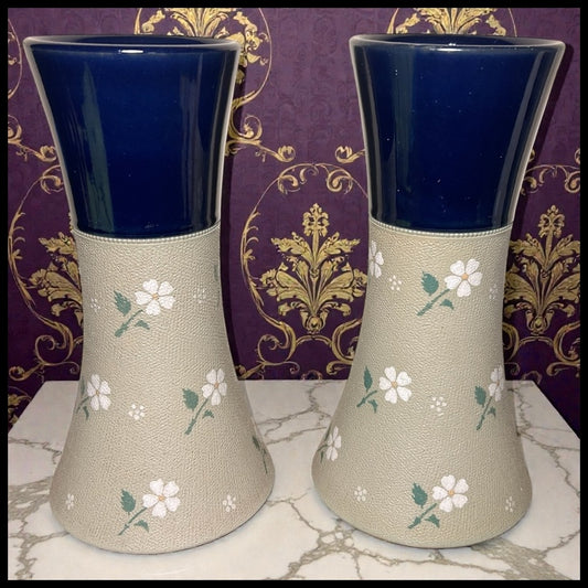 Pair of Early 20th Century English Art Nouveau Lovatt's Langley Ware Stoneware Floral Motif Tapestry Cylindrical Vases