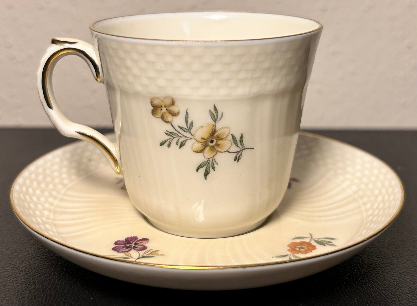1947-48 Danish Royal Copenhagen Porcelain Frijsenberg Floral Pattern Demitasse Cup and Saucer Set