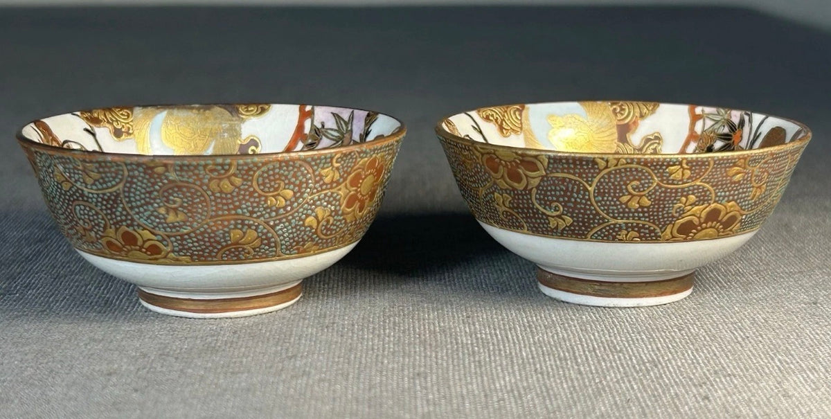 Pair of Late 19th Century Japanese Kutani Taniguchi Porcelain Sake Cups (Meiji Period)