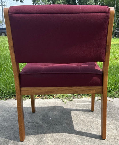 Vintage 1970’s American La-Z-Boy Mid Century Modern Oak Wood/Burgundy Red Upholstered Cushioned Armchair