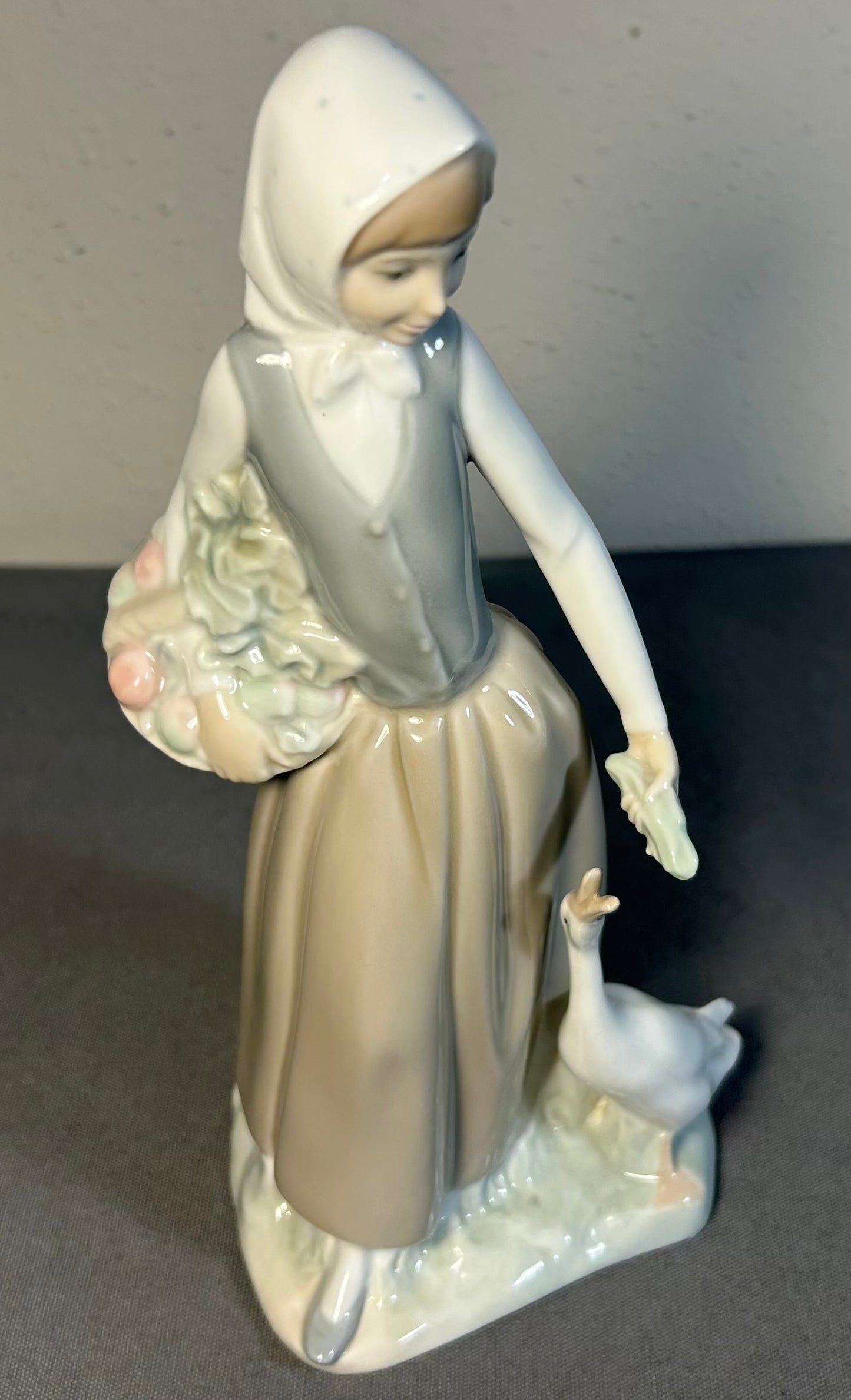 Vintage Circa 1980 Spanish NAO by Lladro Porcelain Girl with Duck Figurine (Retired)