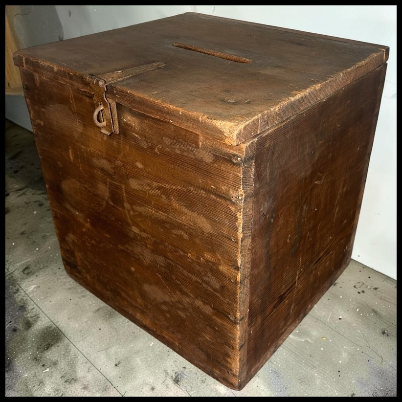 Late 19th Century American Primitive Pine Wood/Iron Latch Ballot Box