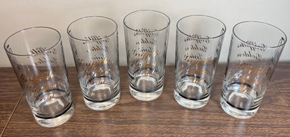 Set of 5 Vintage 1960’s American Mid Century Modern Griffiths Golden Grid Gilded Television Component Motifs Highball Glasses