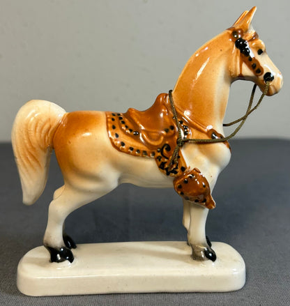 Vintage 1950’s Ceramic Saddled Palomino Stallion Horse Figurine Made in Japan