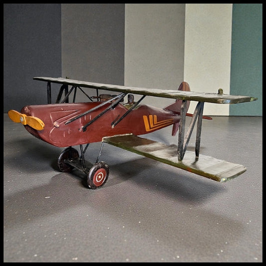 Vintage 1960’s American Folk Art Painted Wooden Model World War I Era Biplane