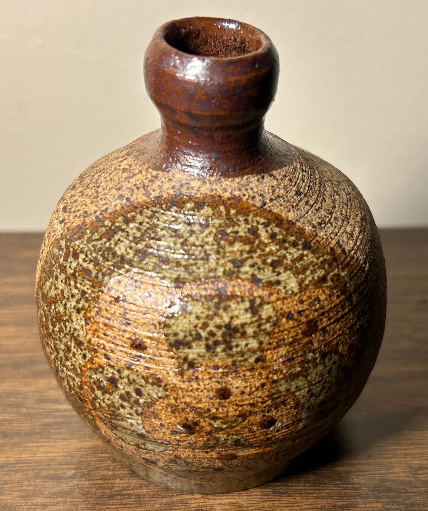 Vintage Circa Mid 20th Century Japanese Bizen Ware Pottery Small Floral Motifs Weed Pot Vessel