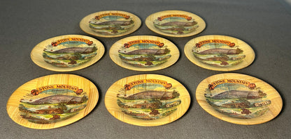 Set of 8 Vintage 1970’s Stone Mountain, Georgia Souvenir Woven Bamboo Coasters Made in Taiwan R.O.C.