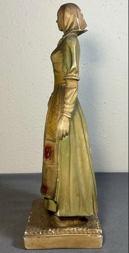 1930’s American Woman Had-Painted Figural Chalkware Statue