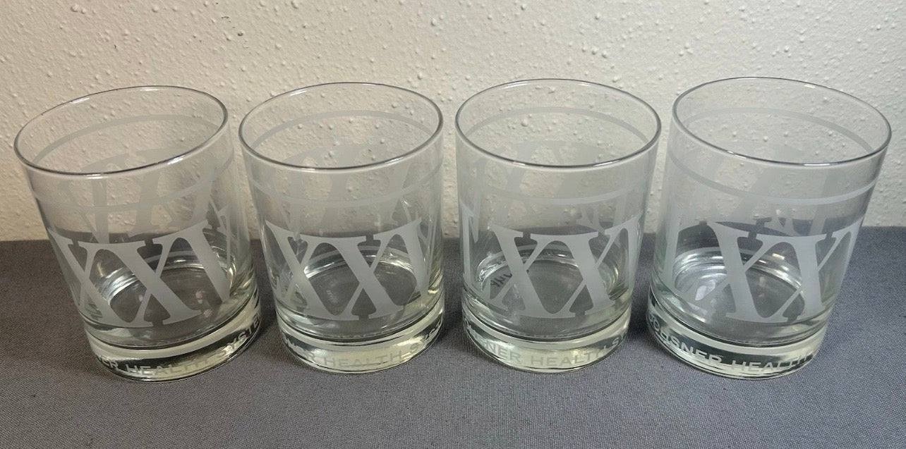 Set of 4 2017 Mignon Faget Ochsner Health System 75th Anniversary Lowball/Rocks Glasses
