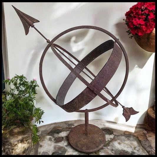 Vintage Mid 20th Century Swedish Wrought Iron Armillary Sphere on Cast Iron Base