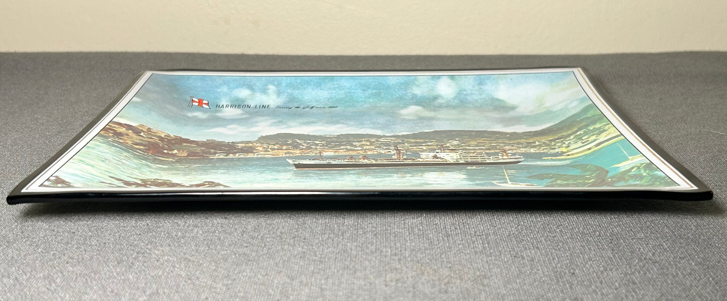 Vintage 1970’s New Orleans LeBlanc-Parr Inc. Harrison Line Gulf of Mexico Steamship Motif Smoked Glass Trinket Dish