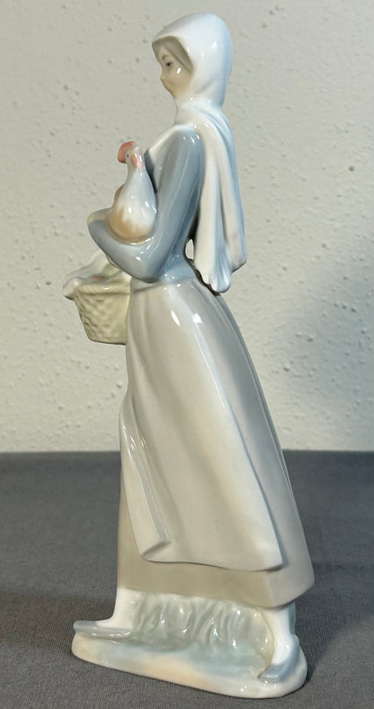 Vintage 1974-1985 Spanish Lladro Porcelain Girl with Cockerel Figurine (Retired)