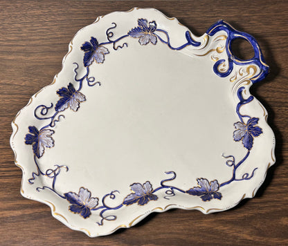 Vintage Mid 20th Century Italian Majolica Revival Style Gilded Cobalt Blue/White Porcelain Six-Piece Coffee Service Set