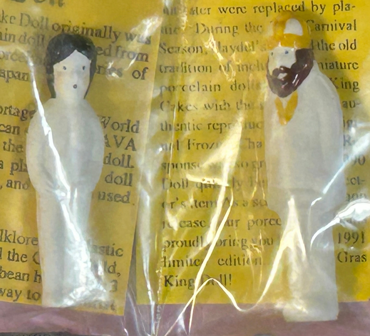Vintage 1991 American Haydel’s Bakery New Orleans Mardi Gras Bisque Porcelain Frozen Charlotte and King Dolls Set with Insert Cards