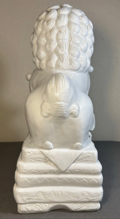Vintage 1980’s Chinese Dehua Blanc de Chine Porcelain Male Foo Dog Guardian Lion Statue