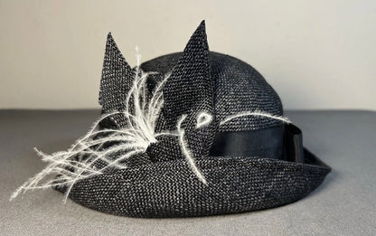 Vintage 1970’s American Maison Blanche Career Collection Women’s Black Fine Straw Cloche Hat and Box