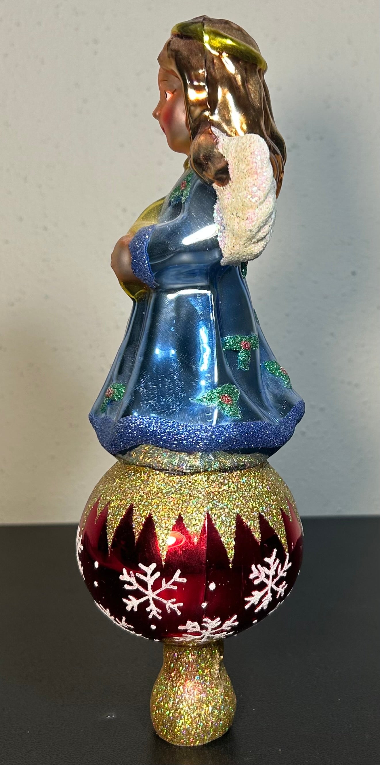 Vintage Circa 1970’s Italian-Style Hand-Painted Angel Mercury Glass Christmas Tree Topper Finial