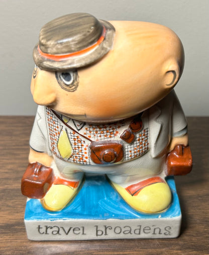 Vintage 1950’s Ucagco Travel Broadens Man with Luggage Ceramic Novelty Figurine Made in Japan