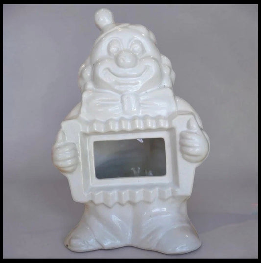 Vintage 1970's American McCoy Pottery White Clown Playing Accordion Bank (#1007)