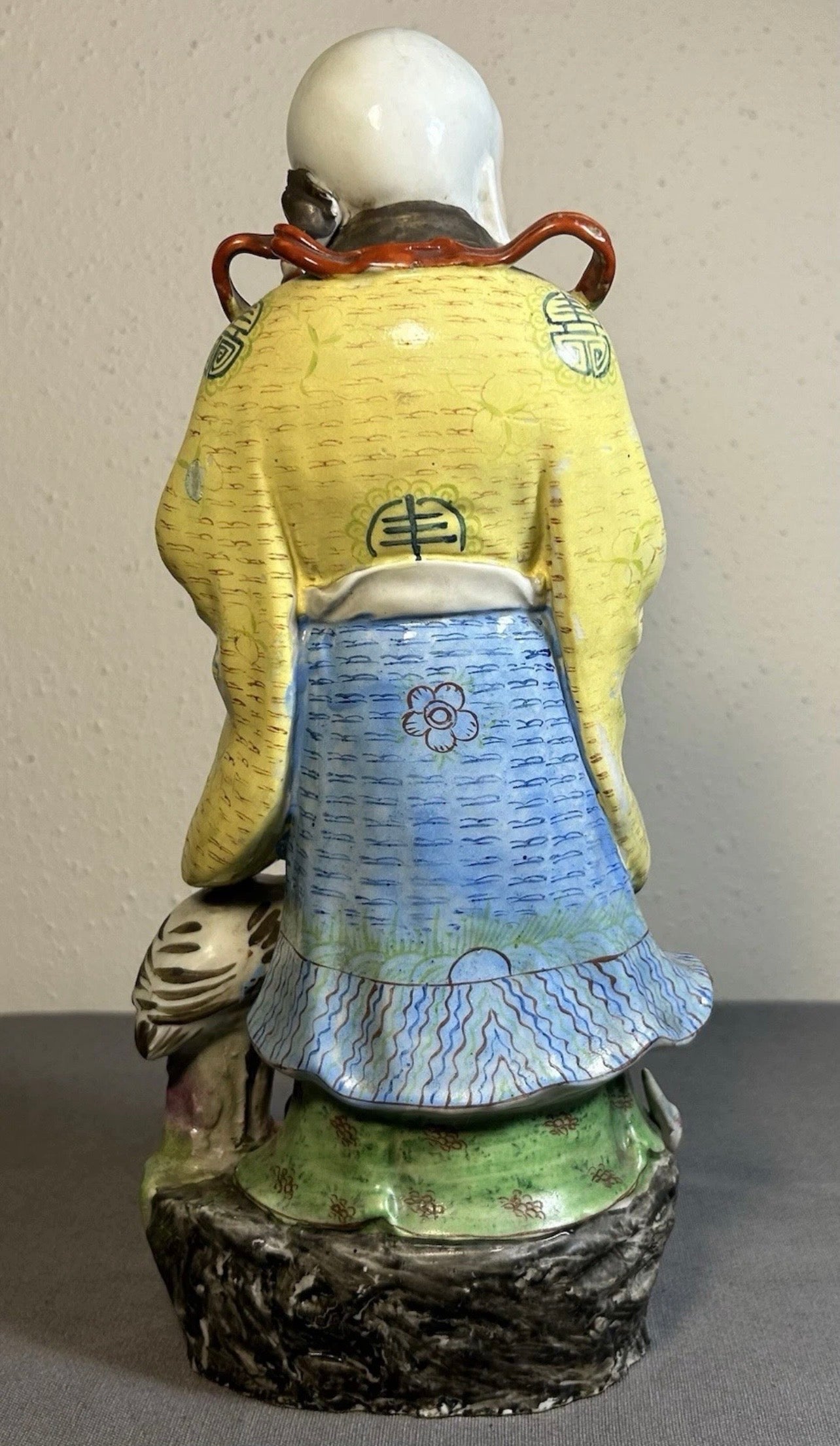 1920’s Chinese Famille Rose Porcelain Taoist Shou Lao God of Longevity Hand-Painted Statue (Early Republic Period)