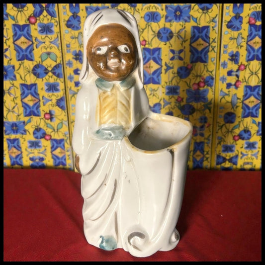 Vintage 1950’s Black Americana Woman with Cornucopia Porcelain Figural Planter Made in Japan