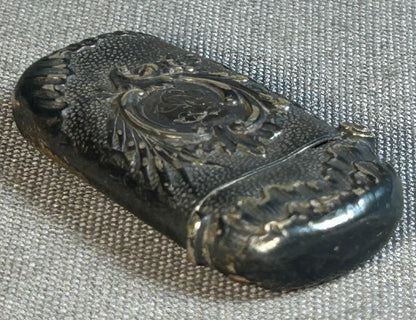 Late 19th Century English Victorian Silver-Plated Metal Repousse Scrollwork Vesta Match Safe