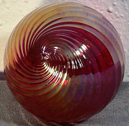 Polish Hand-Blown Iridescent Ruby Red Art Glass Round Ornament