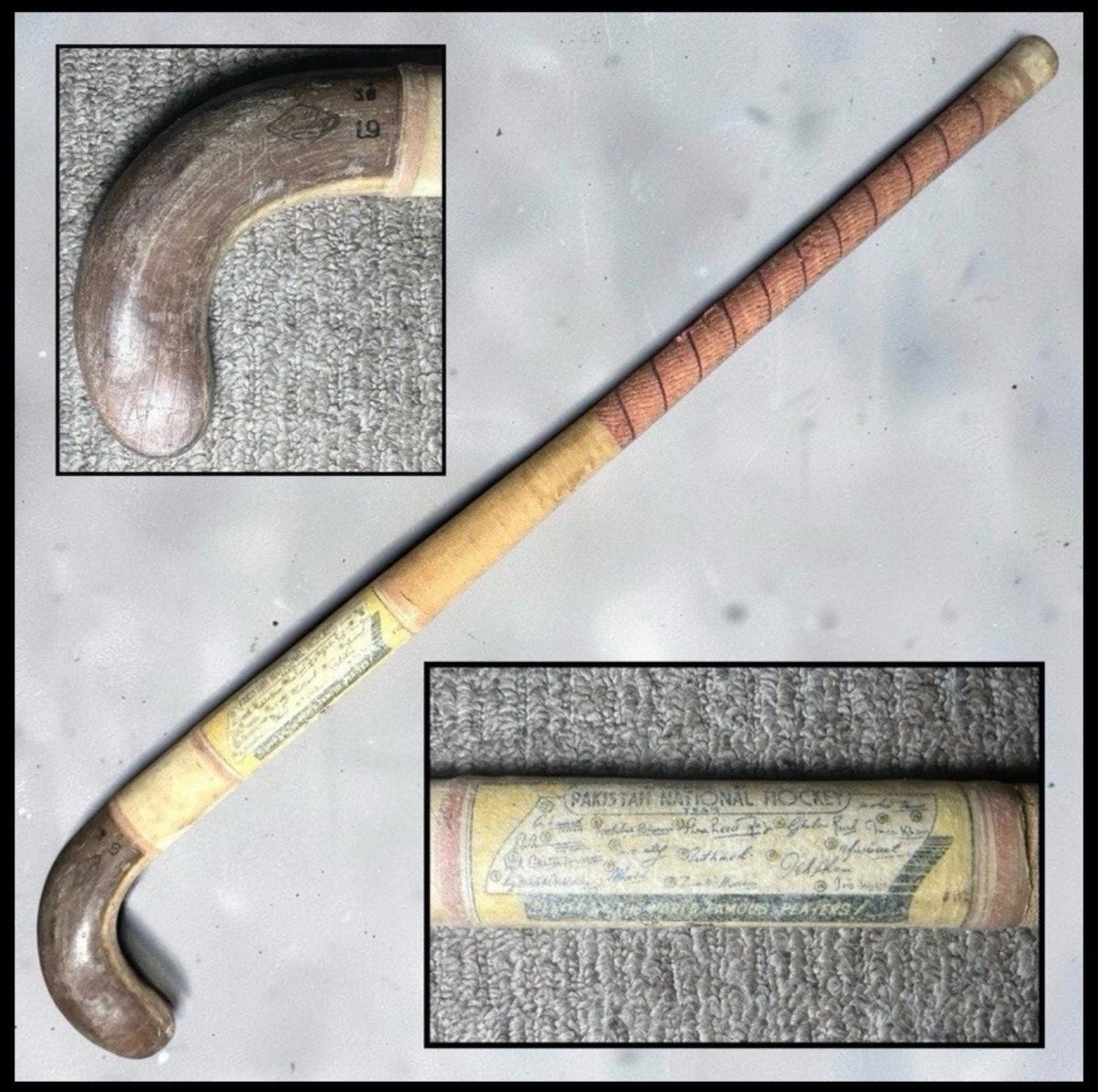 Vintage 1956 Melbourne Olympics Pakistan National Field Hockey Team Facsimile Signatures Bulldog Brand Presentation Souvenir Stick