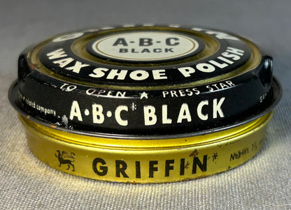 Vintage 1950’s American Griffin A•B•C Black Wax Shoe Polish Tin Made by Boyle-Midway Inc.