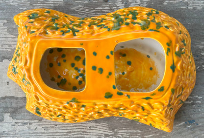 Vintage 1960’s American Mid Century Modern Byron Mold Ceramic Large Orange/Green-Spotted Ashtray