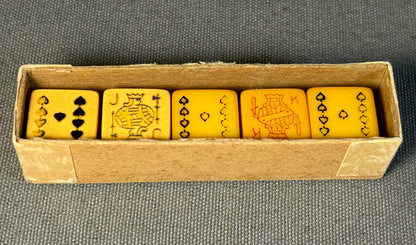 Set of 5 Vintage 1950’s American Crisloid Top Grade Butterscotch Catalin Bakelite Card Dice in Original Box