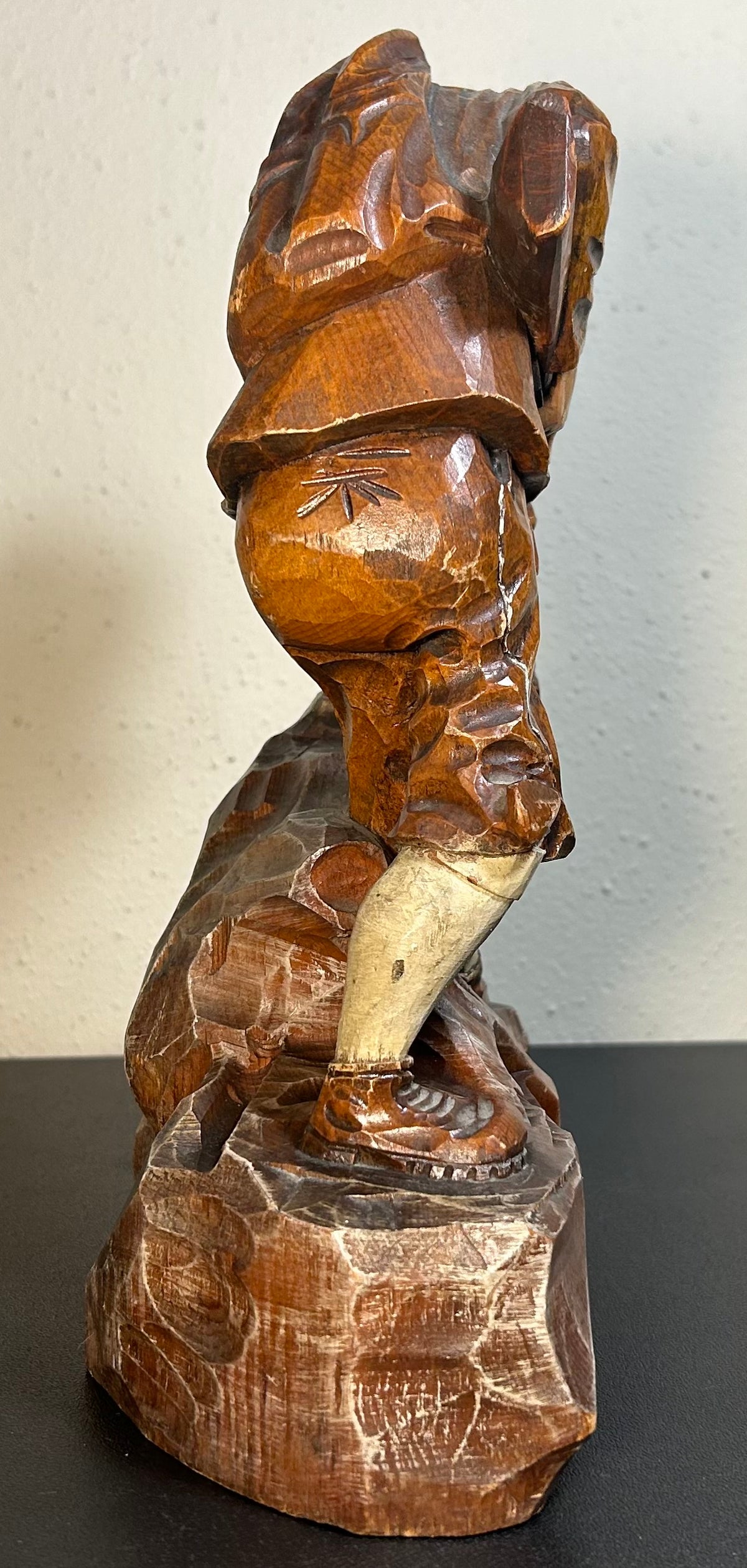 Vintage 1954 German Oberammergau Bavarian Hunter Wood Carving Statue by Valentin Riff