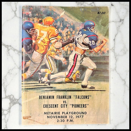 Vintage 1977 Benjamin Franklin Falcons vs. Crescent City Pioneers Football Program (Metairie Playground)